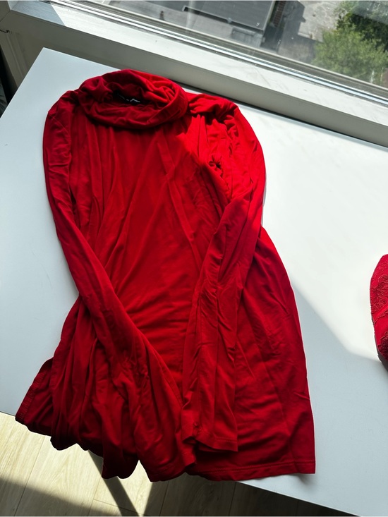 Cable & Gauge Sweaters - Cable & Gauge Red Cowl Neck Lightweight Sweater